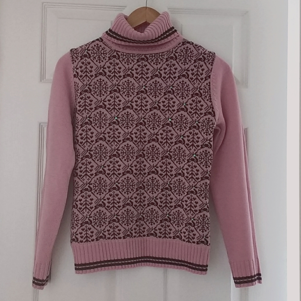 Sequined Snowflake Turtleneck Sweater Size M